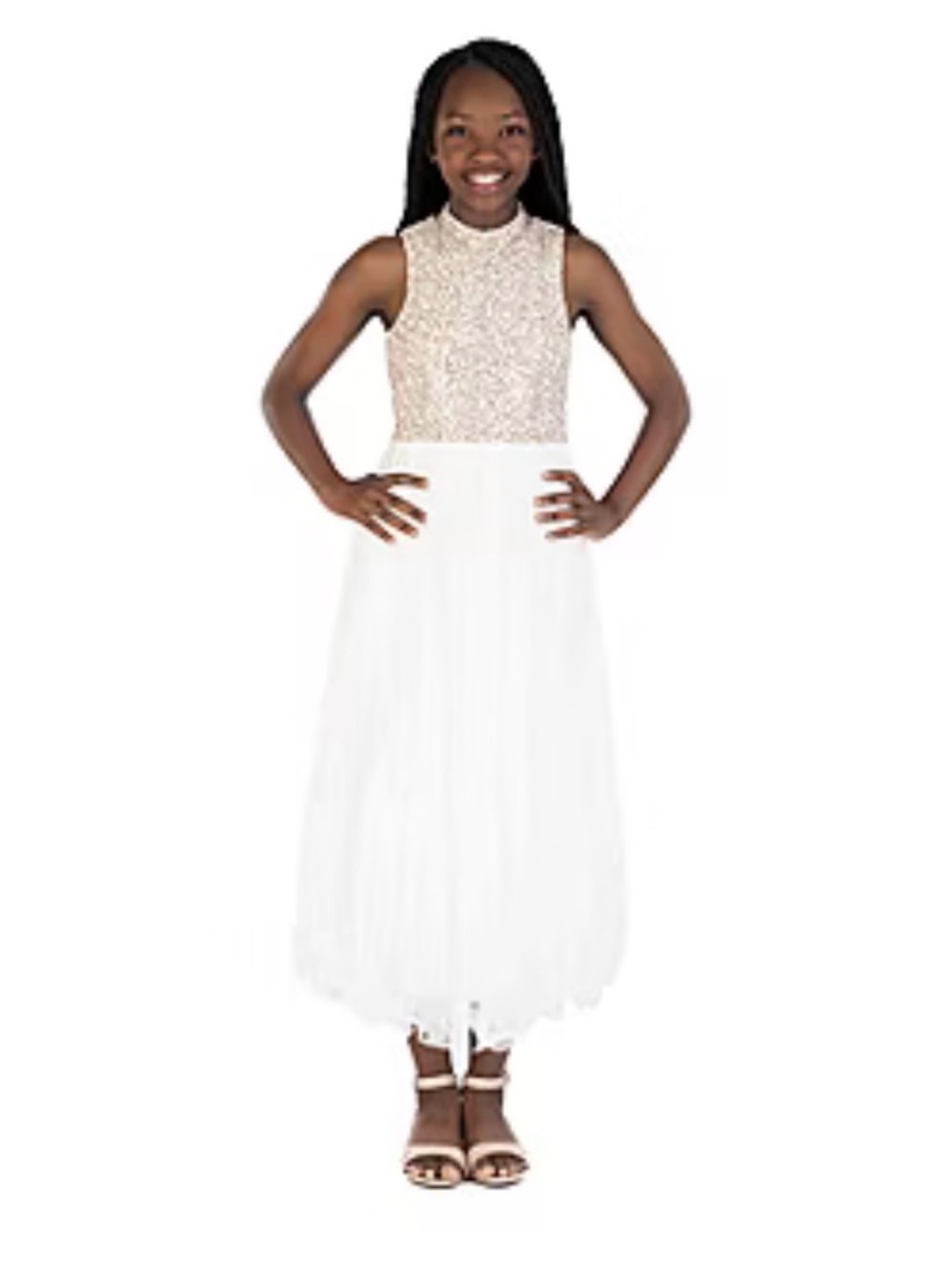 Speechless Girls White Maxi Dress with Sequin Bodice Size 8 EUC